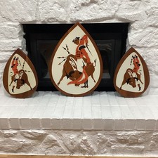 Vintage 60's Iconic MID CENTURY Modern BELART BULLFIGHTER Wood WALL ART PLAQUES picture
