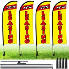 Buryeah 4 Sets 15ft Now Leasing Flags Banners for Advertising with Flagpole G... picture