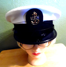VINTAGE U.S. NAVY WHITE SERVICE DRESS CAP W/VISOR SZ 6 7/8 THE WOLBRO CO picture