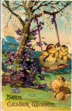 Vintage Victorian Postcard 1910 Best Easter Wishes - Swinging Chicks picture