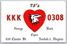 Vintage K4EHO QSL Postcard Norfolk VA 73's Eagle Ham Radio KKK Cipra 0308 C18 picture