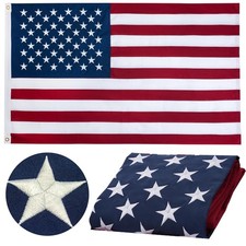 American Flag 5x8 ft 100% Cotton US USA Flag, Heavy Duty Outdoor Embroidered ... picture