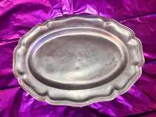 1820s Antique French Pewter Oval Fish Platter Scalloped Tray Dish picture