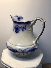 ANTIQUE ENGLISH FLOW BLUE WATER PITCHER “BEAUFORT” BY GRINDLEY LATE 19TH CENT. picture