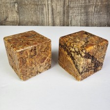 2 Vintage Polished Alabaster Cubes Brown Gold Made Italy picture