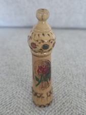 Vintage Bulgarian Perfume Oil Wood Vial Holder Hand Painted Twist Off Lid EMPTY picture
