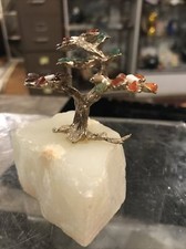 Vintage Mid Century Modern Geisha Jeweled Stone Bonzai Flower Tree Sculpture picture