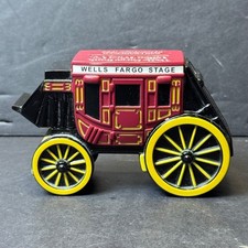 Vintage Wells Fargo Bank Union Trust Co Stagecoach Diecast Metal Coin Bank Red picture
