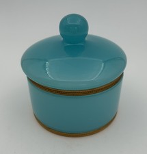 Vintage Vincenzo NASON MCM Italian Blue Opaline Glass Dresser Jar Box Beaded Rim picture