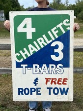 Vintage 4 Chairlifts, 3 T-Bars & Free Rope Tow NH Ski Resort Trail Sign 24”x35” picture