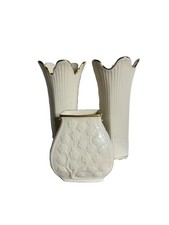 Vintage Lenox Meridian Ivory Gold Trim Porcelain Vases Set of 3 USA picture