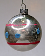 VTG pre WWII Glass Pictured Silver BALL Christmas Ornament Mark Bros US of A picture