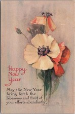 1917 HAPPY NEW YEAR / Artist-Signed LYMAN POWELL Postcard Flowers / Series 104 picture