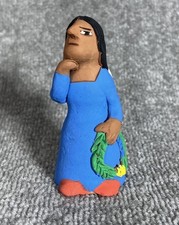 Vintage Josefina Aguilar Signed Mexican Folk Art Clay Woman Angel Figure Wreath picture