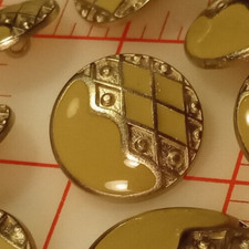 3  LG Fine Silver Metal Creamy Tan Enamel Italian Shank Buttons Harlequin 1-1/8