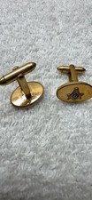 Vintage 12K Gold Filled Masonic Cufflinks Set Correct Quality Box Blue Enamel 19 picture