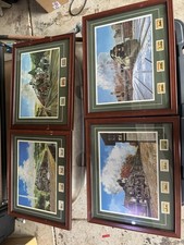 Complete 4 Framed Steam Railroad Art  w/ Mounted Postage Stamps by Jim Deneen picture