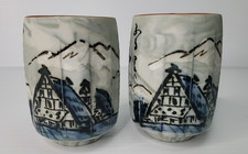 2 Kyoto Kiyomizu Kinkaku Ware Yunomi Tea Cups Japanese Hand Painted Landscape picture