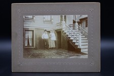 Antique Mounted Photo Family Exterior Victorian Home Bowler Hat Baby c 1905 picture