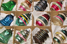 Lot VTG Glass Assorted BARREL TORNADO BELL Drop Christmas Ornaments Shiny Brite picture