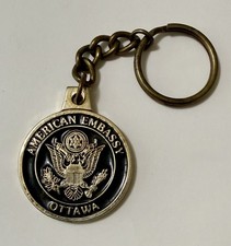 Vintage American Embassy Ottawa Canada U.S. Eagle Seal Black Enamel Fob Keychain picture