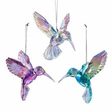 KURT ADLER SET OF 3 ACRYLIC FACETED IRIDESCENT HUMMINGBIRD XMAS ORNAMENTS T2031 picture