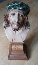 Vintage Hand-painted plaster or chalkware Ecce Homo bust of Jesus Christ picture
