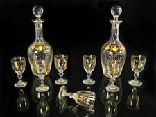 Antique French Crystal Decanter & Cordial Set — Gold Gilt — 9-Piece Set picture