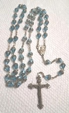 Vintage Filigree Capped Blue Crystal Rosary Sacred Heart Of Jesus Center picture