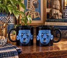 Vintage Guggenheim Museum Mugs Set of 2 Aztec Teotihuacan Mask Coffee Cup 2004 picture