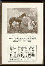 1912 Advertising Calendar Page Jan Ogden State Bank Utah Horse Collie Art picture