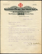 LEMONT, IL ~ ILLINOIS PURE ALUMINUM Co. MFRS., 1892 Ware ~ ILLUS LETTERHEAD 1921 picture