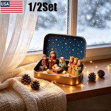 Handcrafted Mini Nativity Scene Christmas Manger Set in Box Figurine Table Decor picture