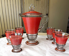 RARE Indiana Glass Old English Threading #172 set-Art Deco barware set 1925-30 picture
