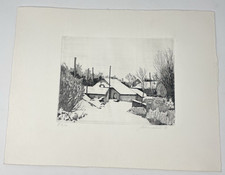 Vintage Etching Print Winter Landscape Snow Buildings Signed '81 2/10 10”x13” picture