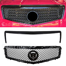 2013-2014 Cadillac ATS Front Upper Grille & Trim Molding Gloss Black 2PCS NEW picture
