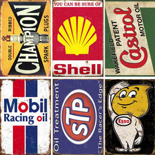 Vintage Metal Tin Signs Set of 6, Retro Garage Signs & Oil & Gas Station Wall picture