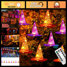 DAZZLE BRIGHT 8 Pcs Hanging Witch Hat String Lights, Light Up Waterproof Hallowe picture