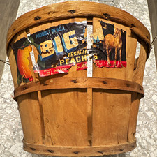 Dayton Vintage Wooden Bushel Storage Basket Advertising, Metal Handles, Round picture