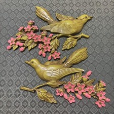 VTG MCM 1967 Syroco Birds Pink Dogwood Flower Branch Wall Hanging Decor 2 Piece picture