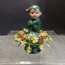 Vintage Inarco Japan Elf Pixie Knee Hugger Holly Berry Christmas Figurine E-2506 picture