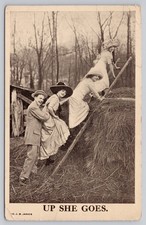 Vintage 1912 Real Photo Postcard Up She Goes by J.B. Janes picture