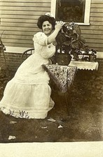 Antique RPPC Edwardian Woman Pouter Pigeon Eyelet Lace Dress 1910s Photo picture