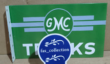 GMC Trucks Implements Porcelain Enamel Sign  18 x 10 Inches 2 Sided picture