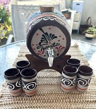 Handmade Pottery 2 Liter Bar Barrel W/Tap & 6 Clay Shot Glasses picture