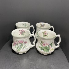 David Michael 4 Mugs Staffordshire Botanical DAA4 Bone China Floral Retired picture