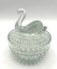 Swan on Nest VTG Jeannette Covered Glass Box Vanity Dish Lipstick Candy Trinkets picture