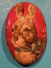 Antique German Paper Mache RABBIT Easter Egg Candy Container Bunny Cottage 4.5