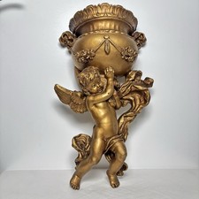 Vintage 1975 Angel Cherub Victorian Gold Wall Pocket Hollywood Regency USA picture