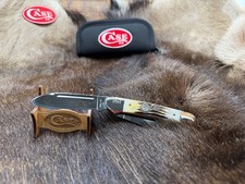 1986  Case 4 Dots Gunboat Canoe Knife With Stag Handles Mint In Case Logo Pouch picture